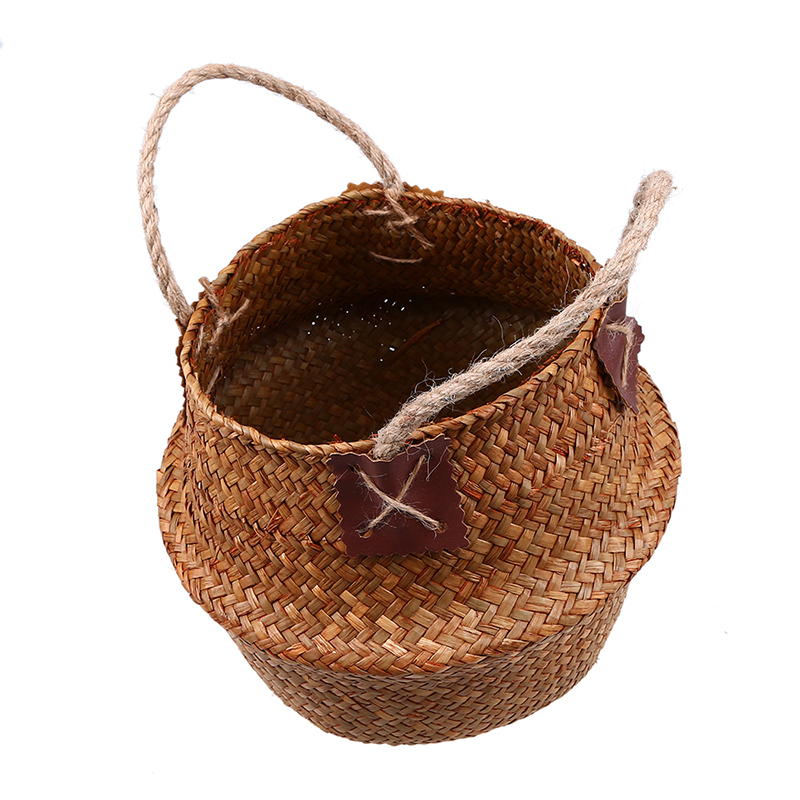 Rustic Rattan Sea Grass Flower Pots Storage Basket Natural Color Stylish Braided All Purpose Storage Bin Wicker Laundry Basket