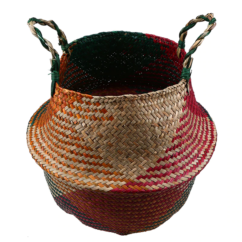 Rustic Rattan Sea Grass Flower Pots Storage Basket Natural Color Stylish Braided All Purpose Storage Bin Wicker Laundry Basket