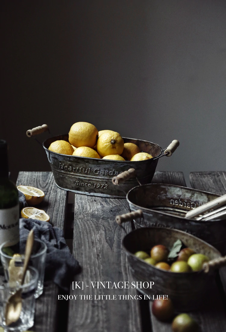 Rustic Vintage Iron Fruit Storage Basket With Handles Traditional Cottage Decor Retro Bread Bin Flower Pot Vintage Kitchen Decor