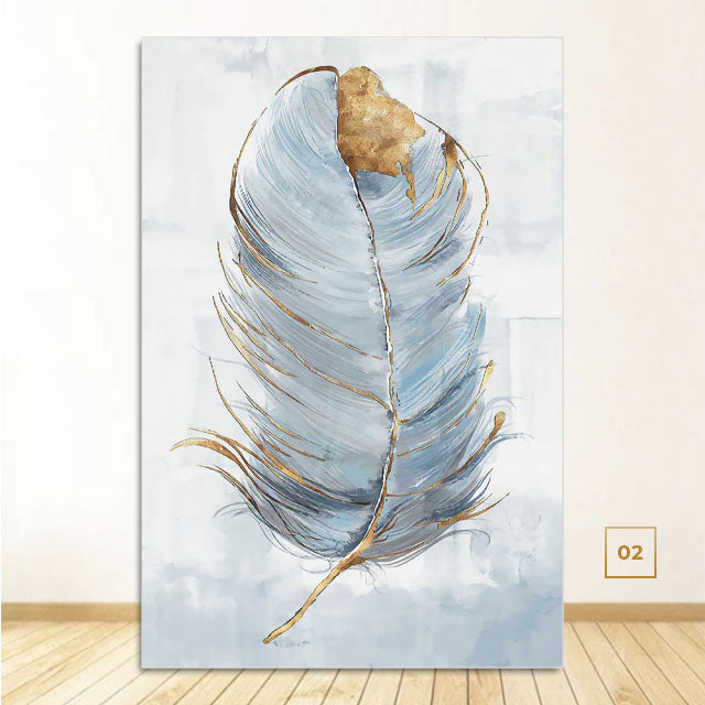 Scandinavian Blue Floral Wall Art Fine Art Feather Canvas Prints Subtle Colors Flower Pictures For Living Room Bedroom Nordic Home Interior Decor