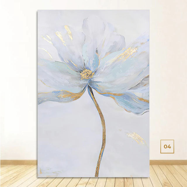 Scandinavian Blue Floral Wall Art Fine Art Feather Canvas Prints Subtle Colors Flower Pictures For Living Room Bedroom Nordic Home Interior Decor