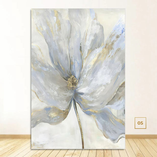 Scandinavian Blue Floral Wall Art Fine Art Feather Canvas Prints Subtle Colors Flower Pictures For Living Room Bedroom Nordic Home Interior Decor