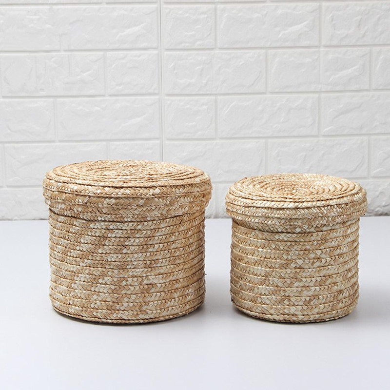 Set of 3 Woven Seagrass Storage Baskets With Lid Foldable Multiple Purpose Hand Woven Environmentally Friendly Laundry Baskets For Living Room Children's Room etc