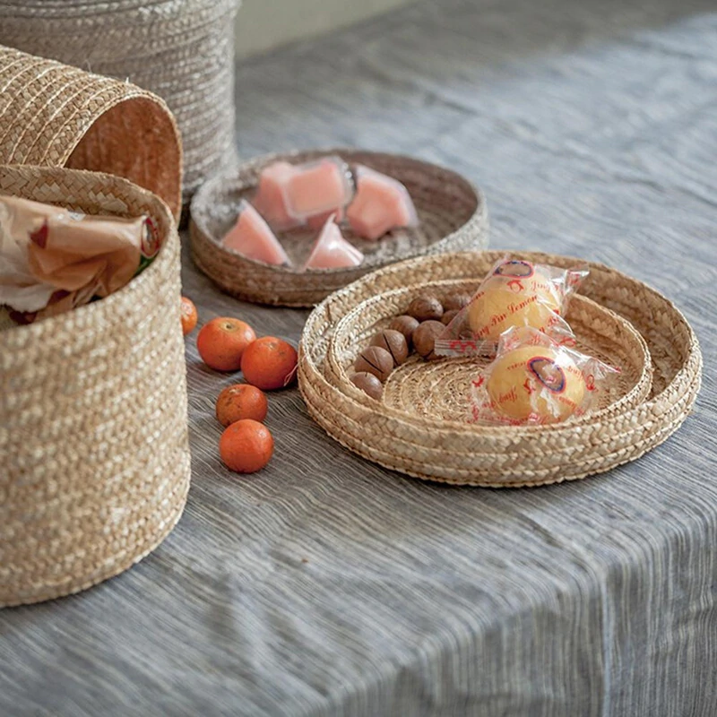 Set of 3 Woven Seagrass Storage Baskets With Lid Foldable Multiple Purpose Hand Woven Environmentally Friendly Laundry Baskets For Living Room Children's Room etc
