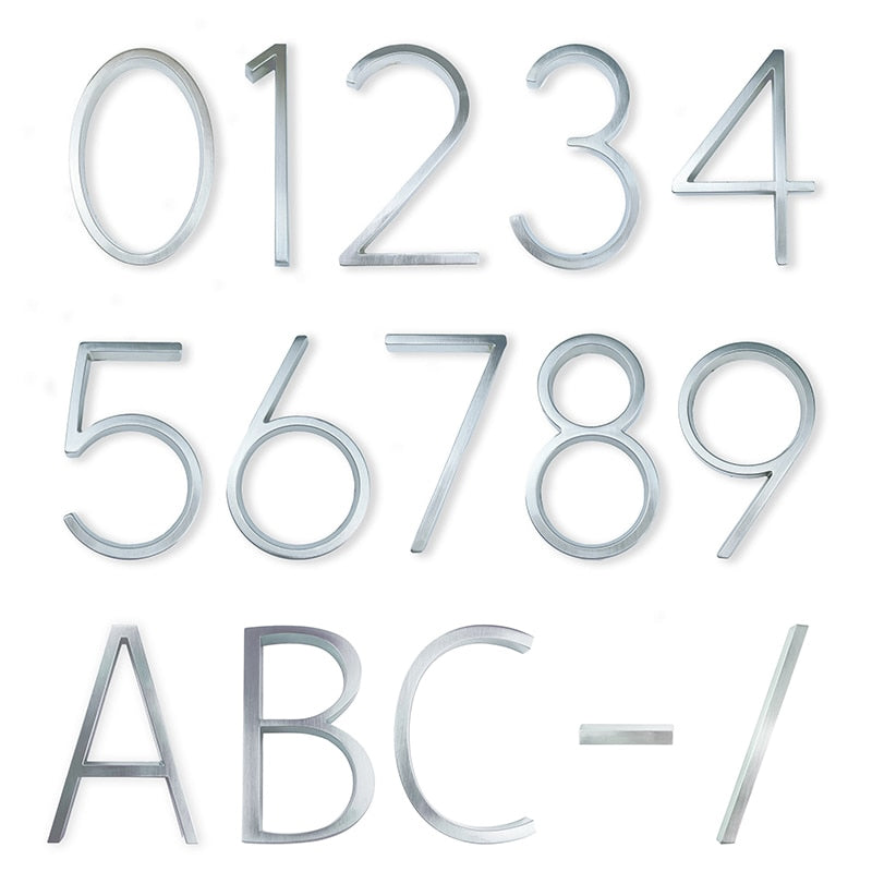 Silver Floating House Numbers For Front Door 12cm Numbers #0-9 Alphabet Letters ABC Zinc Alloy Weather Resistant Modern Outdoor Signage