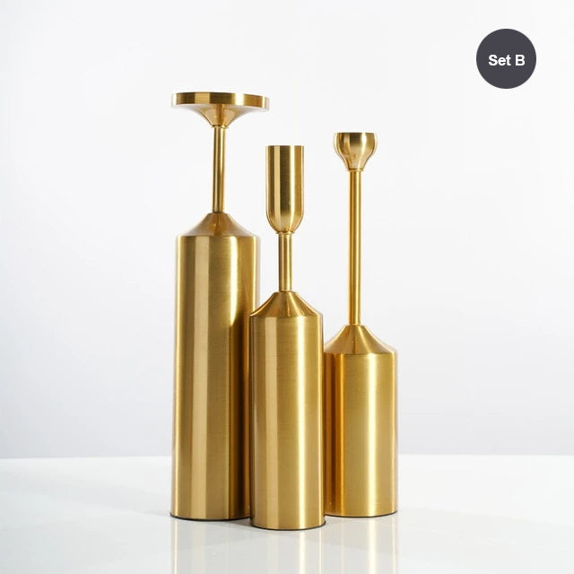 Simple Elegant Gold Plated Candle Holders Stylish Matching Metal Candlesticks For Christmas Dining Room Table Living Room Stylish Candle Sticks For Festive Occasions