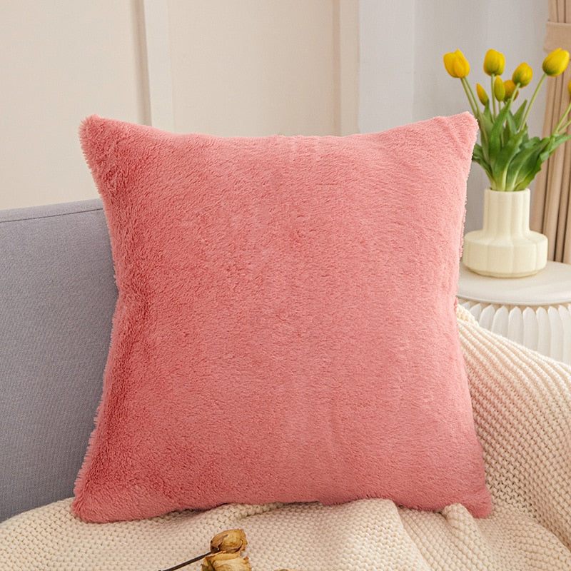 Soft Faux Fur Cushion Cover Sofa Throw Faux Rabbit Fur Cushion Case 45x45cm Pillow Cover For Sofa Settee Luxury Autumn Fall Winter Living Room Decor