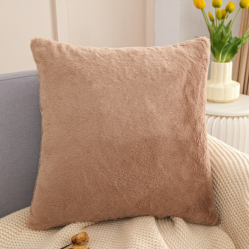 Soft Faux Fur Cushion Cover Sofa Throw Faux Rabbit Fur Cushion Case 45x45cm Pillow Cover For Sofa Settee Luxury Autumn Fall Winter Living Room Decor