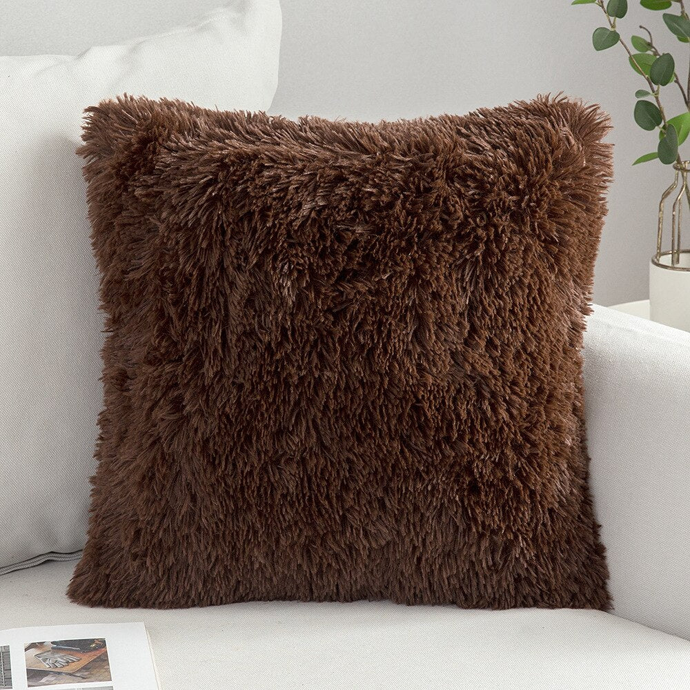 Soft Fluffy Cushion Cover Shaggy Furry Cushion Case For Sofa Armchair Neutral Colors Fashionable Soft Furnishings For Modern Living Room Home Decor