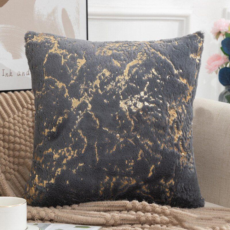 Soft Plush Cushion Case Golden Vein Marble Design Cover For Sofa Throw Cushions Four Season Styling Fashionable Living Room Interior Decoration