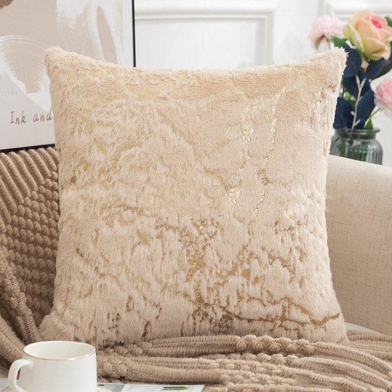 Soft Plush Cushion Case Golden Vein Marble Design Cover For Sofa Throw Cushions Four Season Styling Fashionable Living Room Interior Decoration