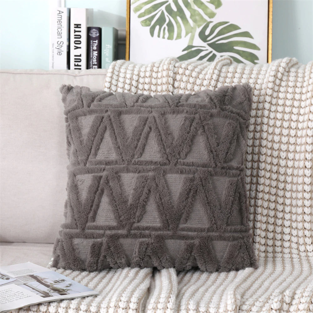 Soft Plush Cushion Cover Modern Rustic Luxury Embroidered Geometric Faux Wool Decorative Cover For Sofa Cushions Pillow Throw Cover