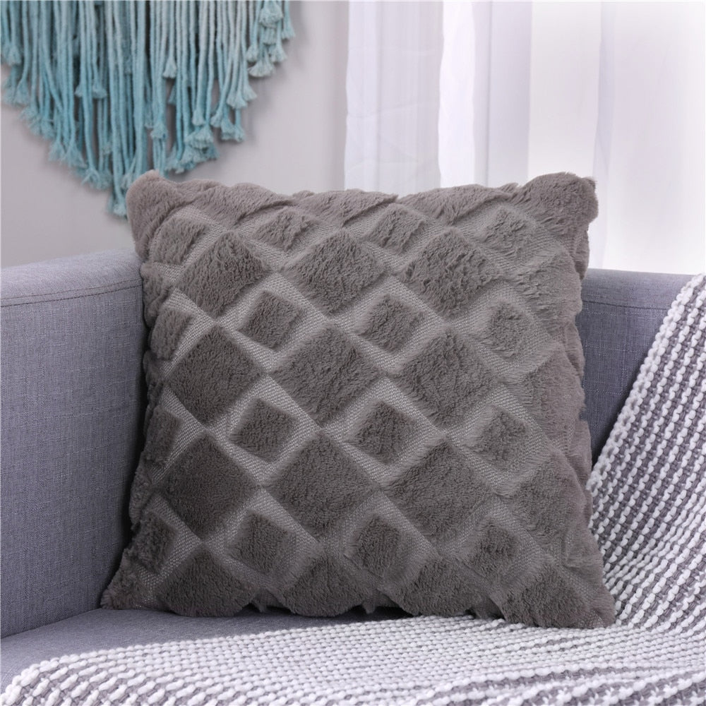 Soft Plush Cushion Cover Modern Rustic Luxury Embroidered Geometric Faux Wool Decorative Cover For Sofa Cushions Pillow Throw Cover