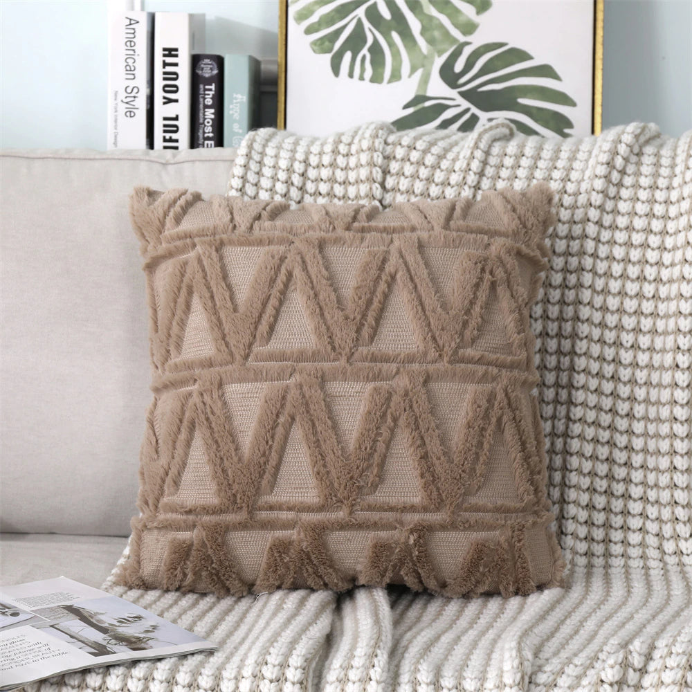 Soft Plush Cushion Cover Modern Rustic Luxury Embroidered Geometric Faux Wool Decorative Cover For Sofa Cushions Pillow Throw Covers