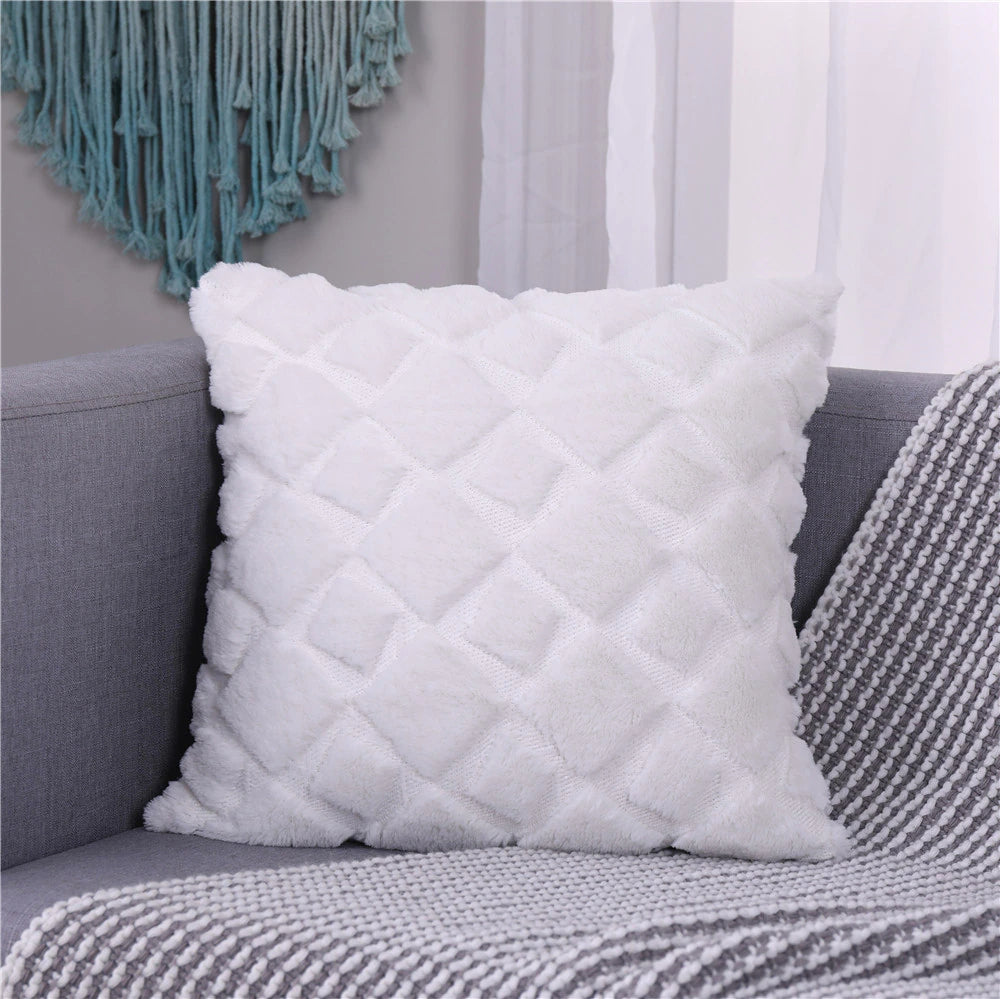 Soft Plush Cushion Cover Modern Rustic Luxury Embroidered Geometric Faux Wool Decorative Cover For Sofa Cushions Pillow Throw Cover