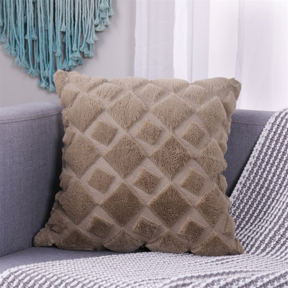 Soft Plush Cushion Cover Modern Rustic Luxury Embroidered Geometric Faux Wool Decorative Cover For Sofa Cushions Pillow Throw Covers
