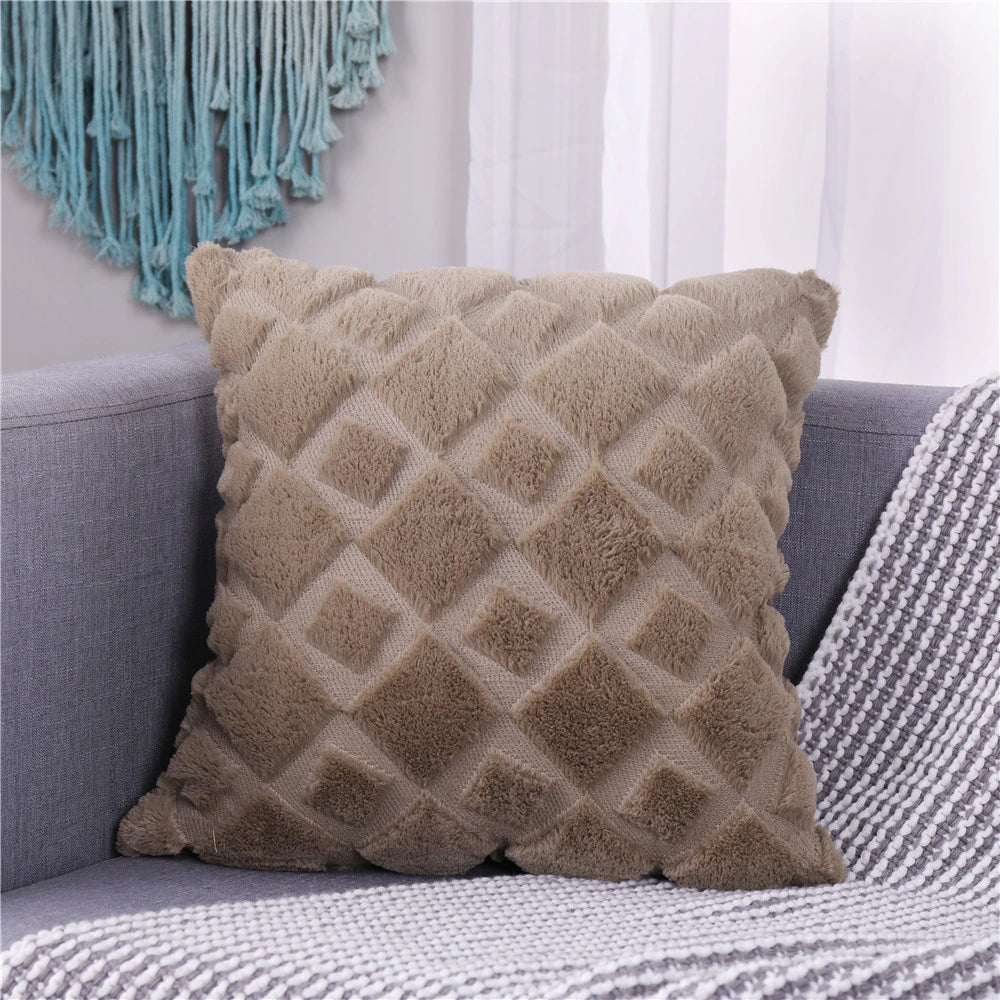 Soft Plush Cushion Cover Modern Rustic Luxury Embroidered Geometric Faux Wool Decorative Cover For Sofa Cushions Pillow Throw Cover