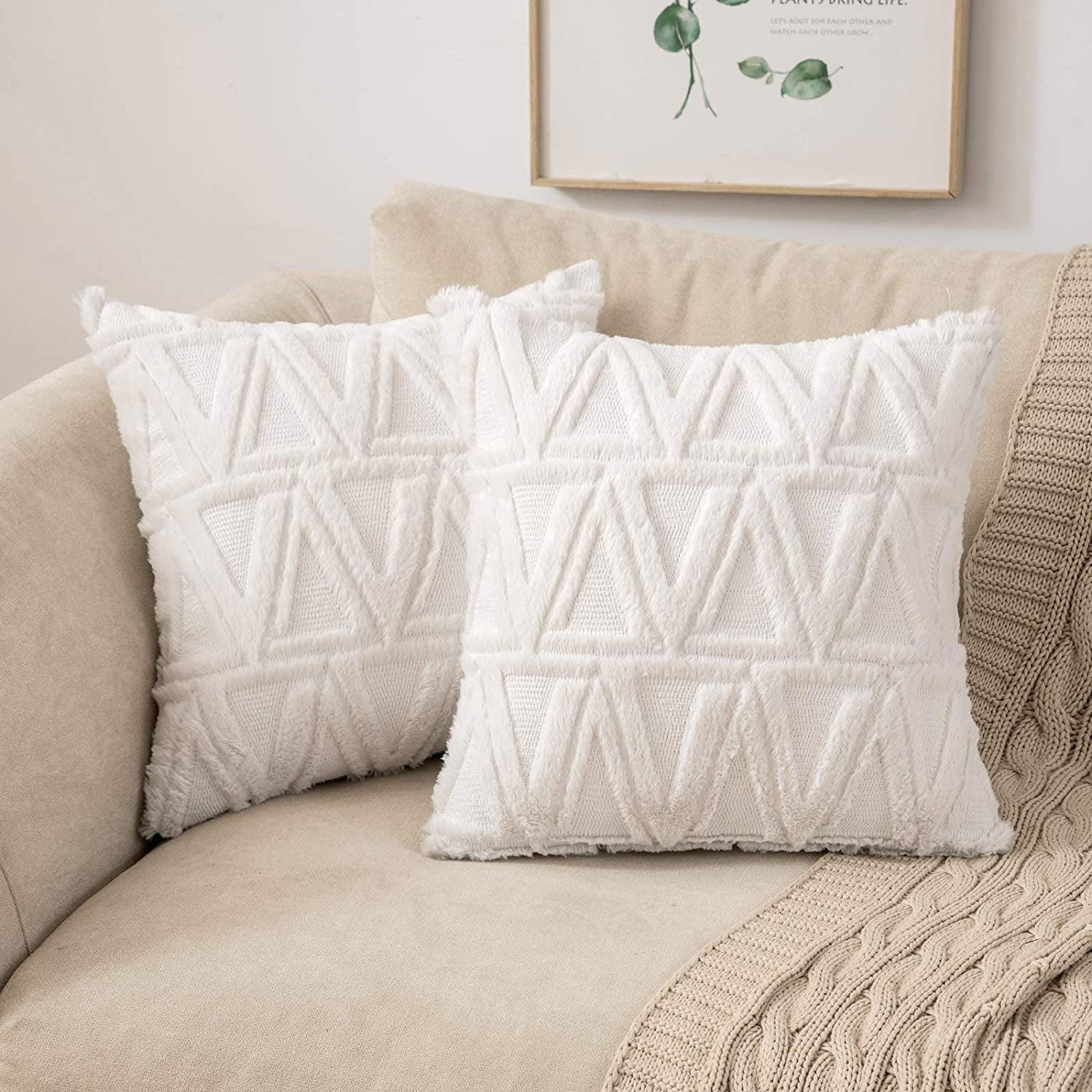 Soft Plush Cushion Cover Modern Rustic Luxury Embroidered Geometric Faux Wool Decorative Cover For Sofa Cushions Pillow Throw Cover