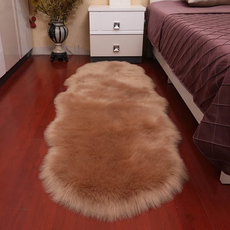 Soft Plush Faux Fur Sheepskin Rug Bedroom Bedside Carpet Fluffy Mat For Dressing Room Hotel Room Fashionable Cosy Warm Winter Home Decor