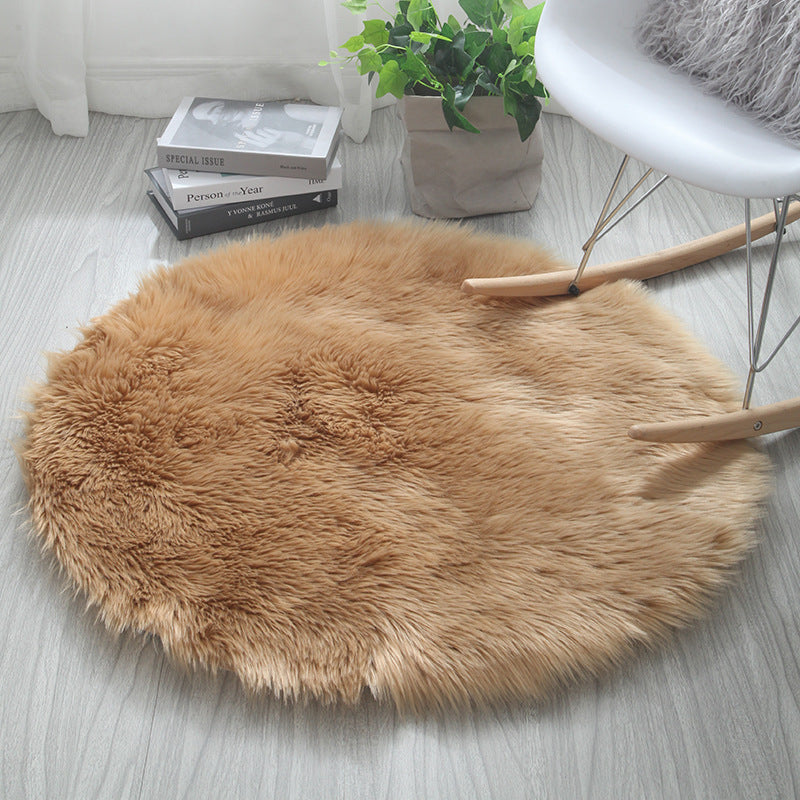 Soft Plush Shaggy Round Faux Sheepskin Rugs For Bedroom Living Room Hotel Room Bathroom Mat Circular Area Rugs