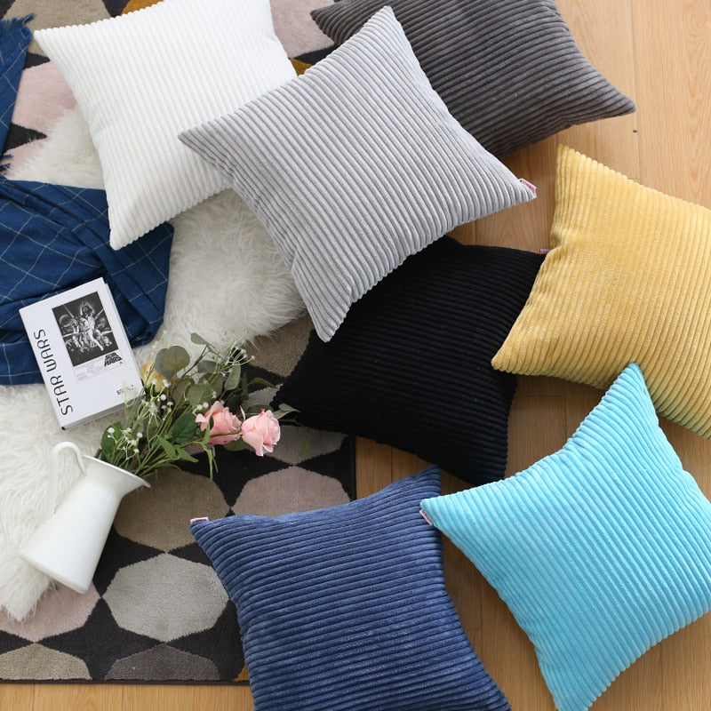 Soft Velvet Corduroy Cushion Case Bright Colors Decorative Pillow Case Chunky Stripes Latest Style Colors Cushion Covers For Living Room Sofa Decor 45x45cm60x60cm