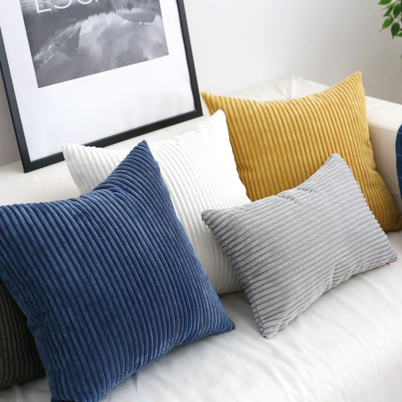 Soft Velvet Corduroy Cushion Case Bright Colors Decorative Pillow Case Chunky Stripes Latest Style Colors Cushion Covers For Living Room Sofa Decor 45x45cm60x60cm