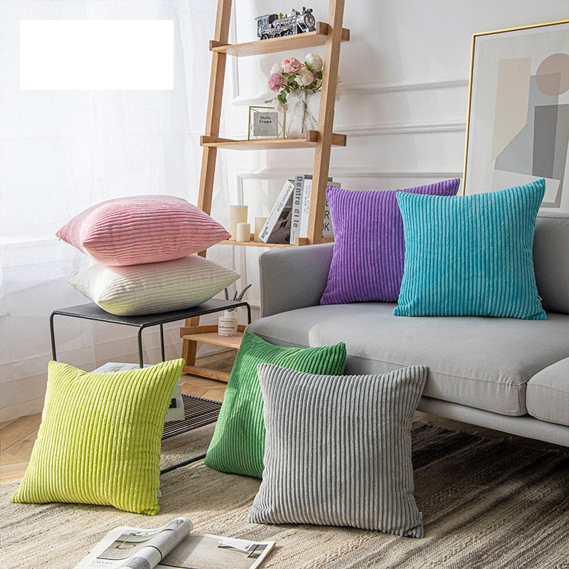 Soft Velvet Corduroy Cushion Case Bright Colors Decorative Pillow Case Chunky Stripes Latest Style Colors Cushion Covers For Living Room Sofa Decor 45x45cm60x60cm