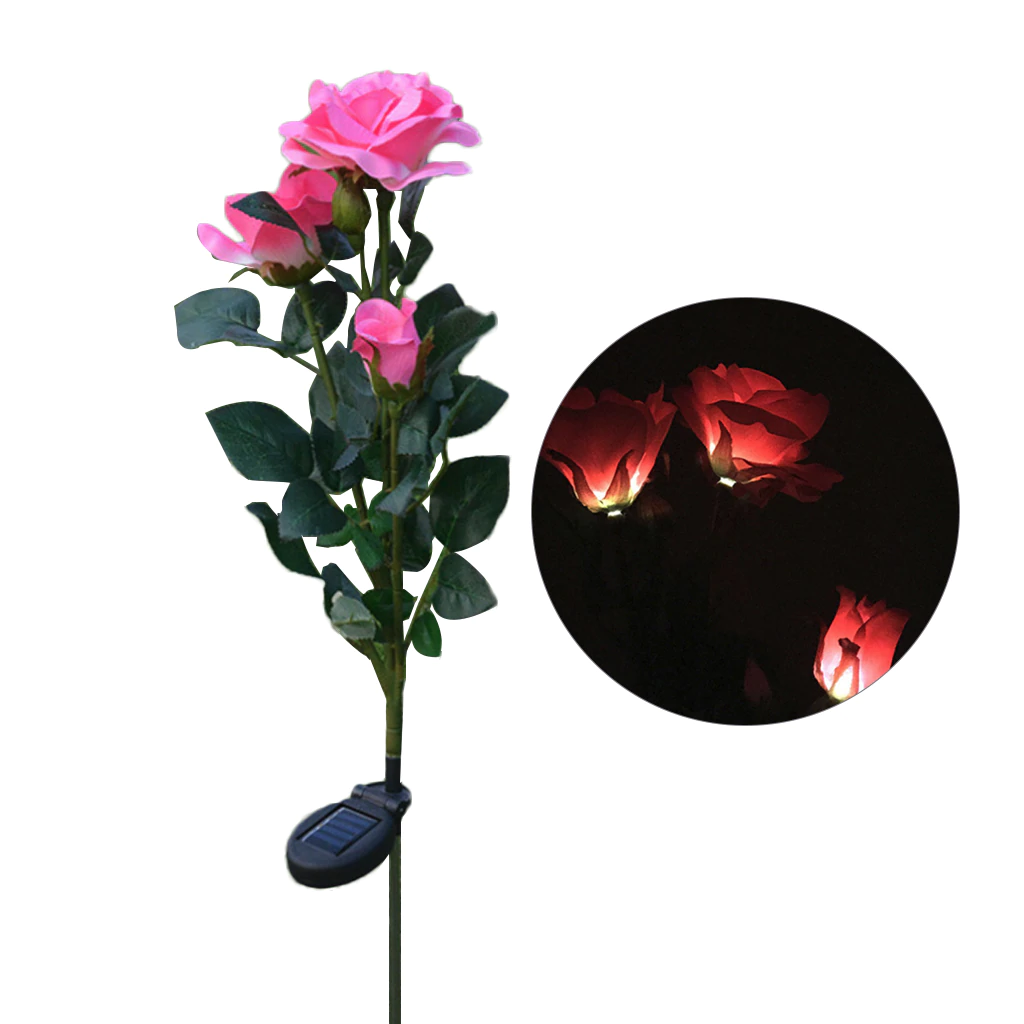 Solar Powered LED Rose Light Outdoor Waterproof Lighting Disguised As A Rose LED Garden Lights For Your Flowerbed