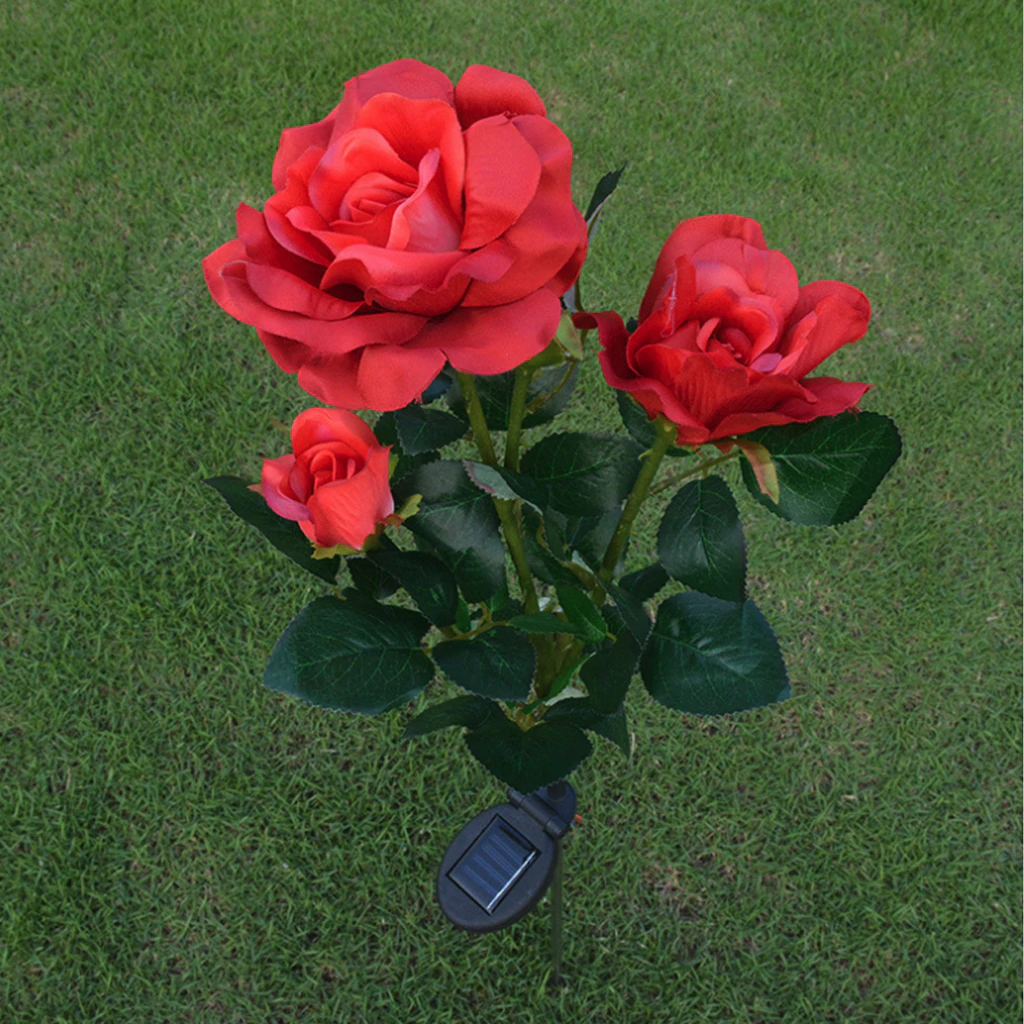 Solar Powered LED Rose Light Outdoor Waterproof Lighting Disguised As A Rose LED Garden Lights For Your Flowerbed