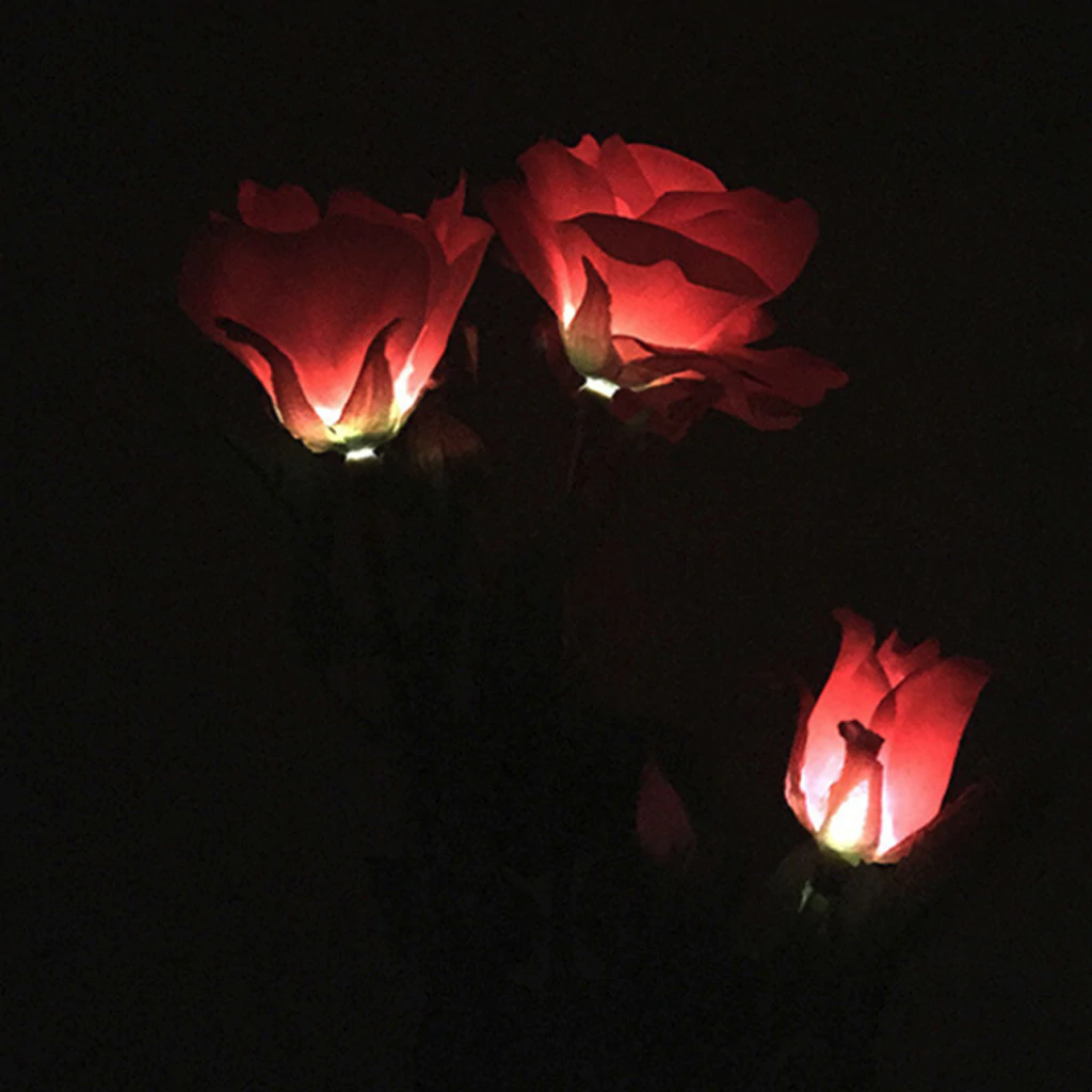 Solar Powered LED Rose Light Outdoor Waterproof Lighting Disguised As A Rose LED Garden Lights For Your Flowerbed