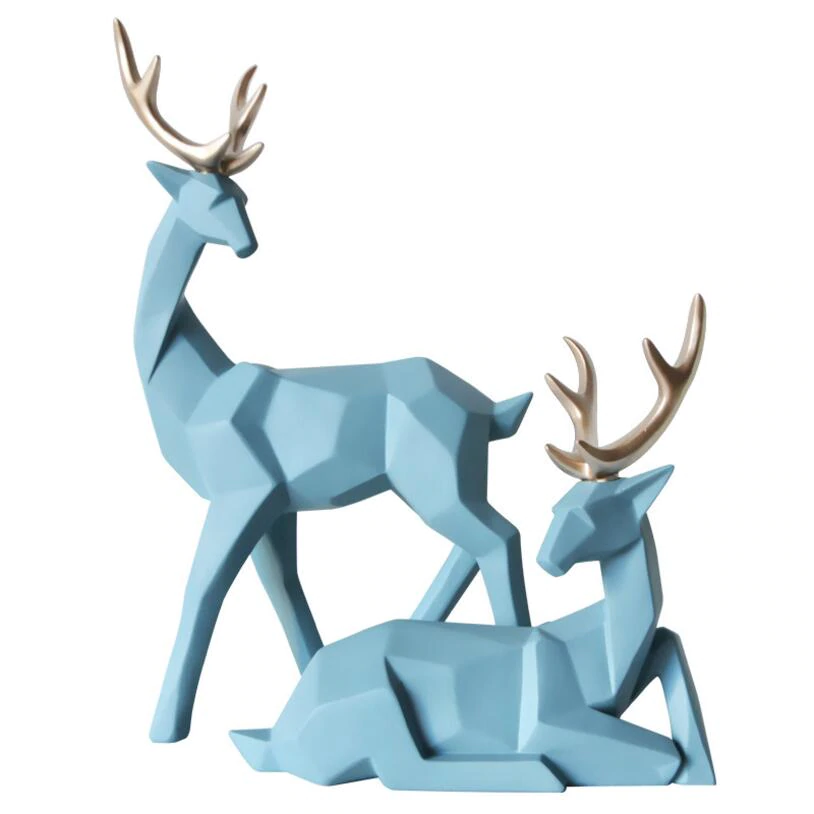 Solid Geometric Nordic Deer Statues Stylish Abstract Ornamental Resin Craft Modern Abstract Decorations For Home Living Room Office Decor
