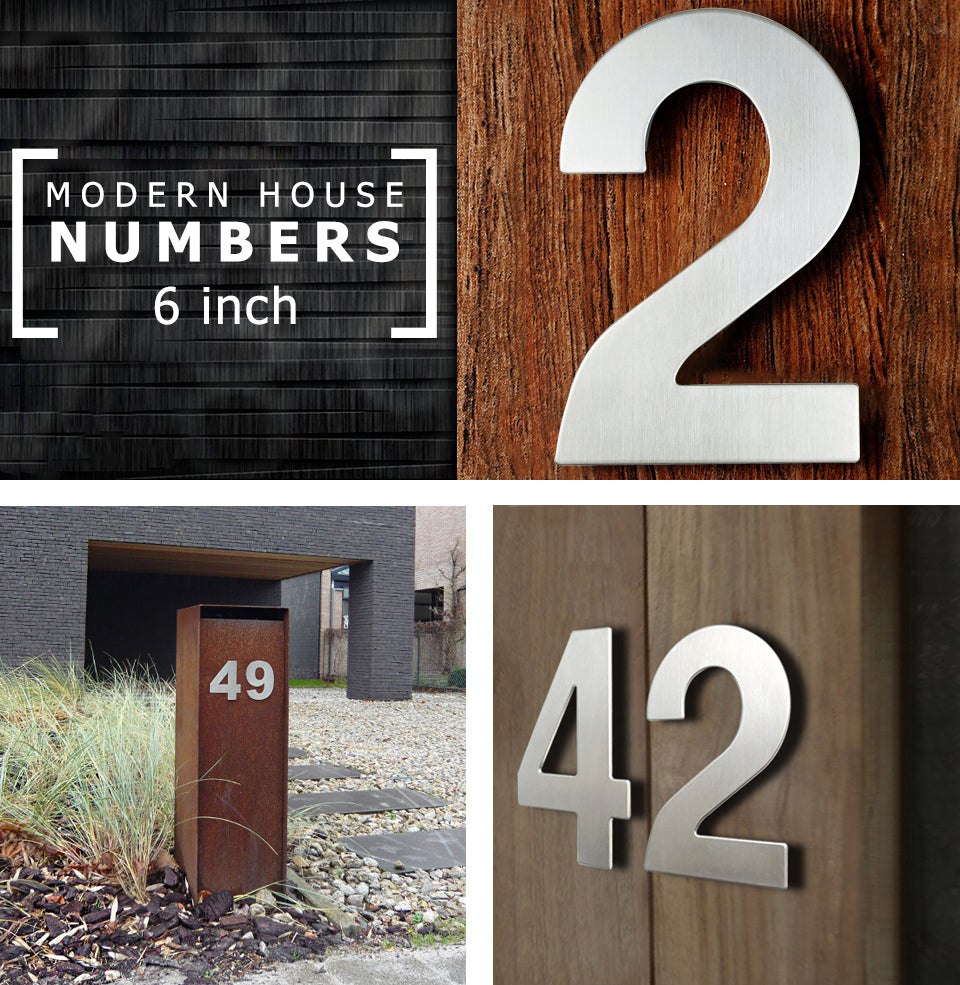 Stainless Steel Executive House Numbers Big 15cm Silver Numbers For Front Door Modern Stylish Home Exterior Signage 6 Inch Digits #0-9 Door Numbers