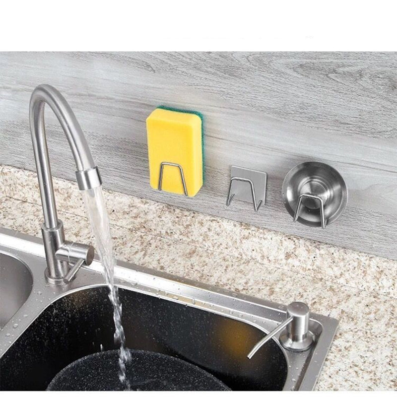 Stainless Steel Kitchen Sink Sponge Holder For Kitchen Bathroom Sink Tidy Shelf Hook Multipurpose Hanging Storage Essential Kitchen Gadgets