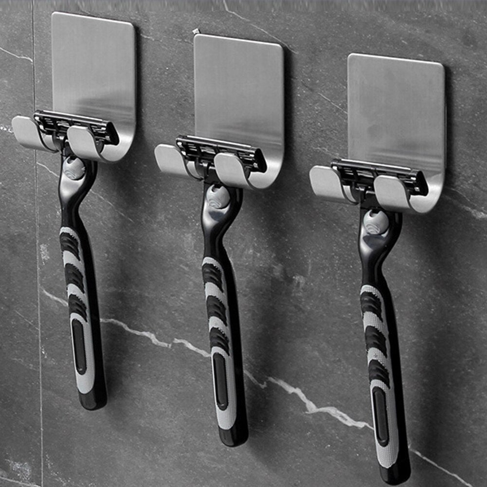 Stainless Steel Razor Holder For Bathroom Wall Mounted Self Adhesive Storage Hook For Convenient Placement Of Razor In Washroom Or Shower Room