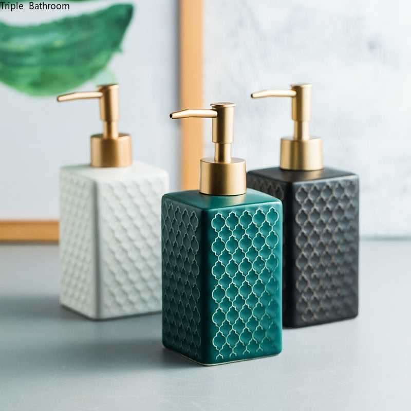 Trending Colors Ceramic Soap Dispenser For Liquid Soap Shampoo Hand Lotion Set Creative Design Modern Minimalist Bathroom Washroom Accessories