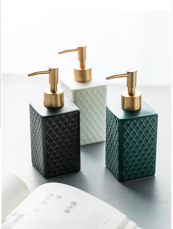 Trending Colors Ceramic Soap Dispenser For Liquid Soap Shampoo Hand Lotion Set Creative Design Modern Minimalist Bathroom Washroom Accessories