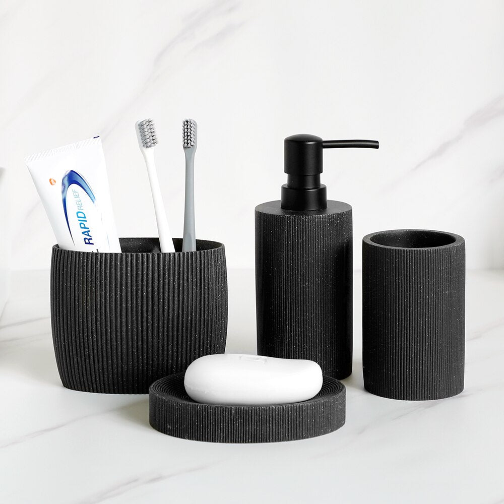 Volcanic Black Bathroom Accessories Soap Dish Toothbrush Holder Gargle Cup Liquid Soap Dispenser Toilet Brush Holder Modern Matching Bathroom Essentials