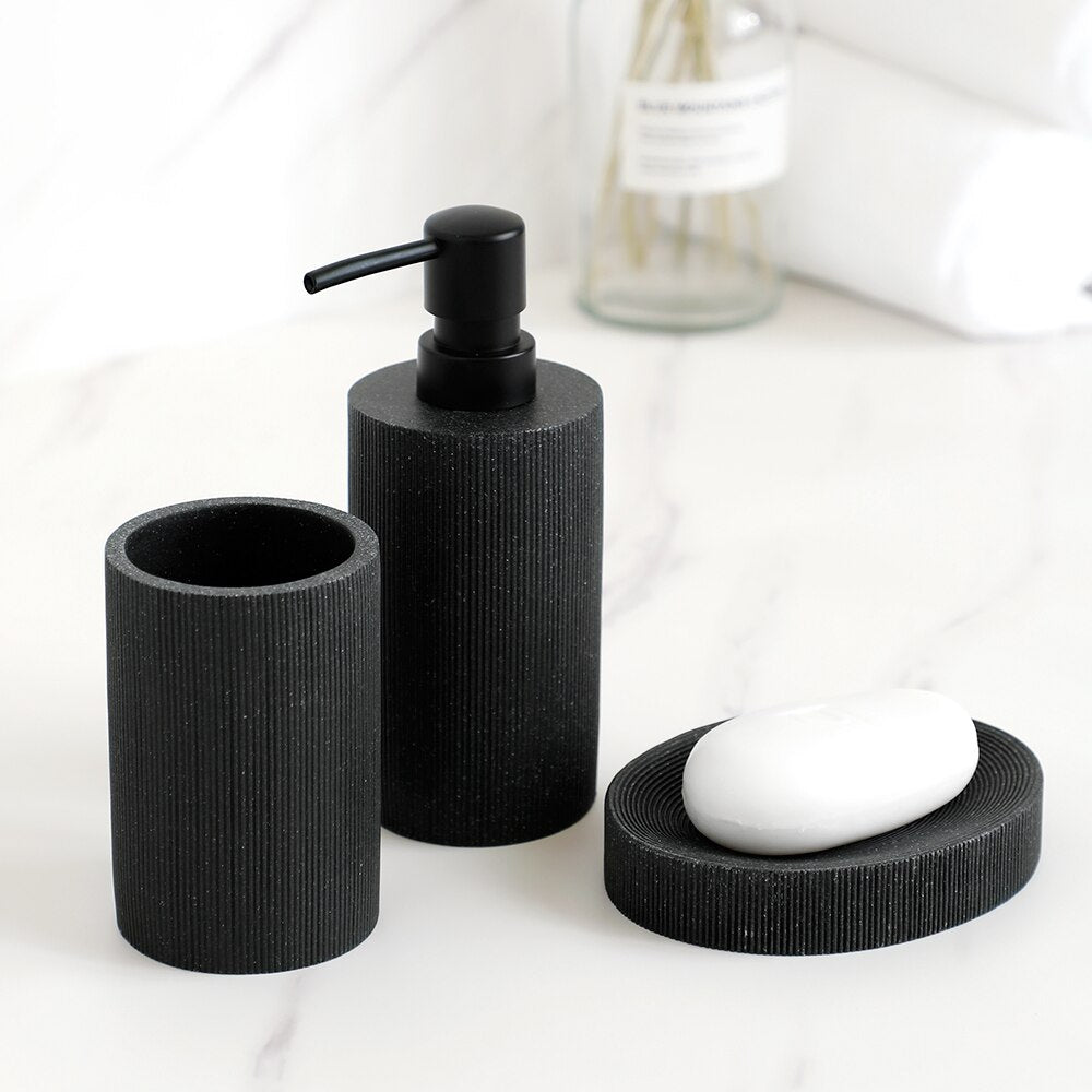 Volcanic Black Bathroom Accessories Soap Dish Toothbrush Holder Gargle Cup Liquid Soap Dispenser Toilet Brush Holder Modern Matching Bathroom Essentials