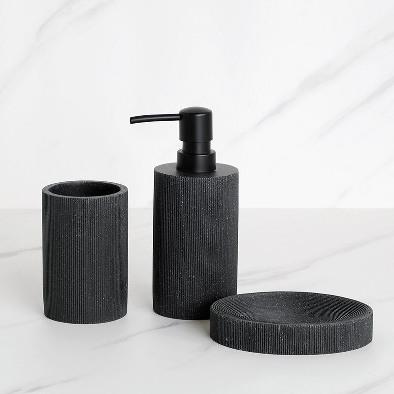 Volcanic Black Bathroom Accessories Soap Dish Toothbrush Holder Gargle Cup Liquid Soap Dispenser Toilet Brush Holder Modern Matching Bathroom Essentials