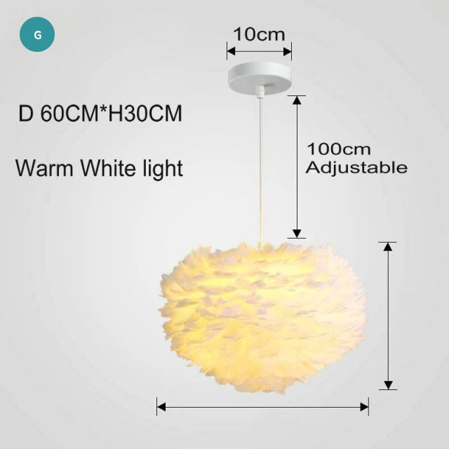 White Feather Lamp For Bedroom Stylish Modern Design Hanging LED Lamp For Kid's Bedroom Baby's Room Fluffy Pendant Light For Stylish Home Decoration