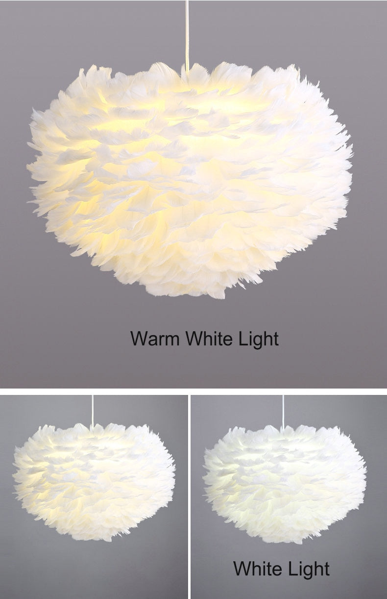 White Feather Lamp For Bedroom Stylish Modern Design Hanging LED Lamp For Kid's Bedroom Baby's Room Fluffy Pendant Light For Stylish Home Decoration