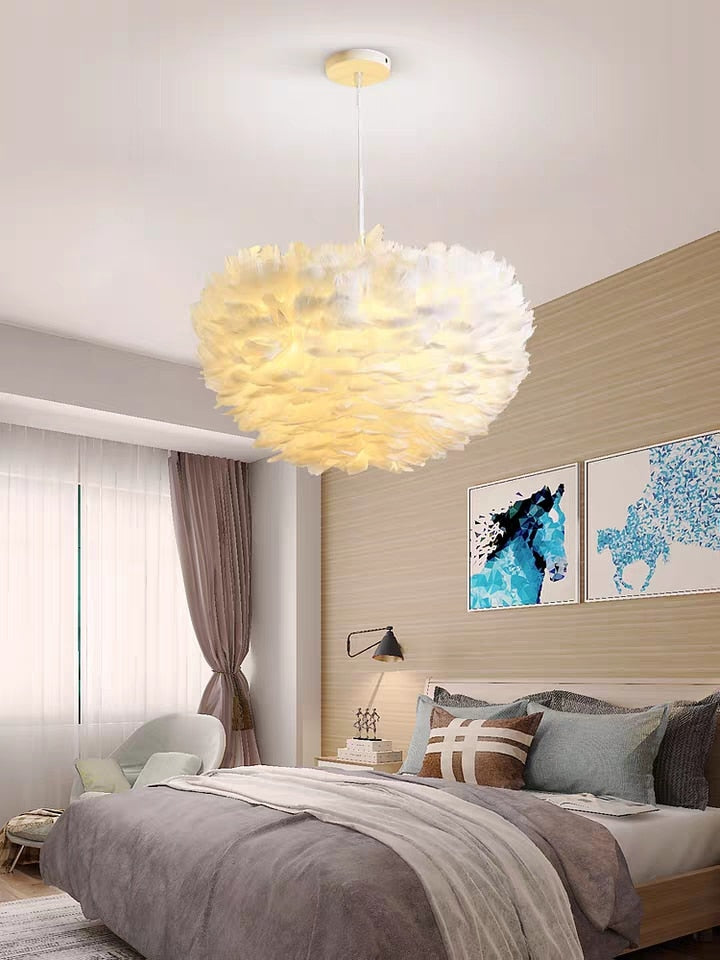 White Feather Lamp For Bedroom Stylish Modern Design Hanging LED Lamp For Kid's Bedroom Baby's Room Fluffy Pendant Light For Stylish Home Decoration