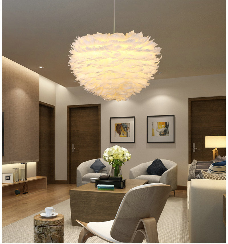 White Feather Lamp For Bedroom Stylish Modern Design Hanging LED Lamp For Kid's Bedroom Baby's Room Fluffy Pendant Light For Stylish Home Decoration