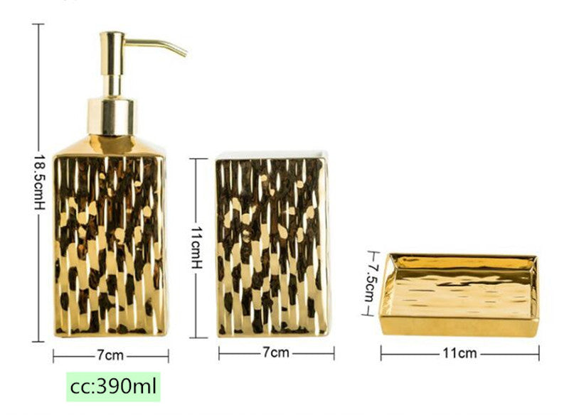 Modern Bathroom Accessories Set Ceramic Golden Or Silver Soap Dish Soap Lotion Dispenser Toothbrush Holder Stylish Makeup Cosmetics Storage Washroom Hardware