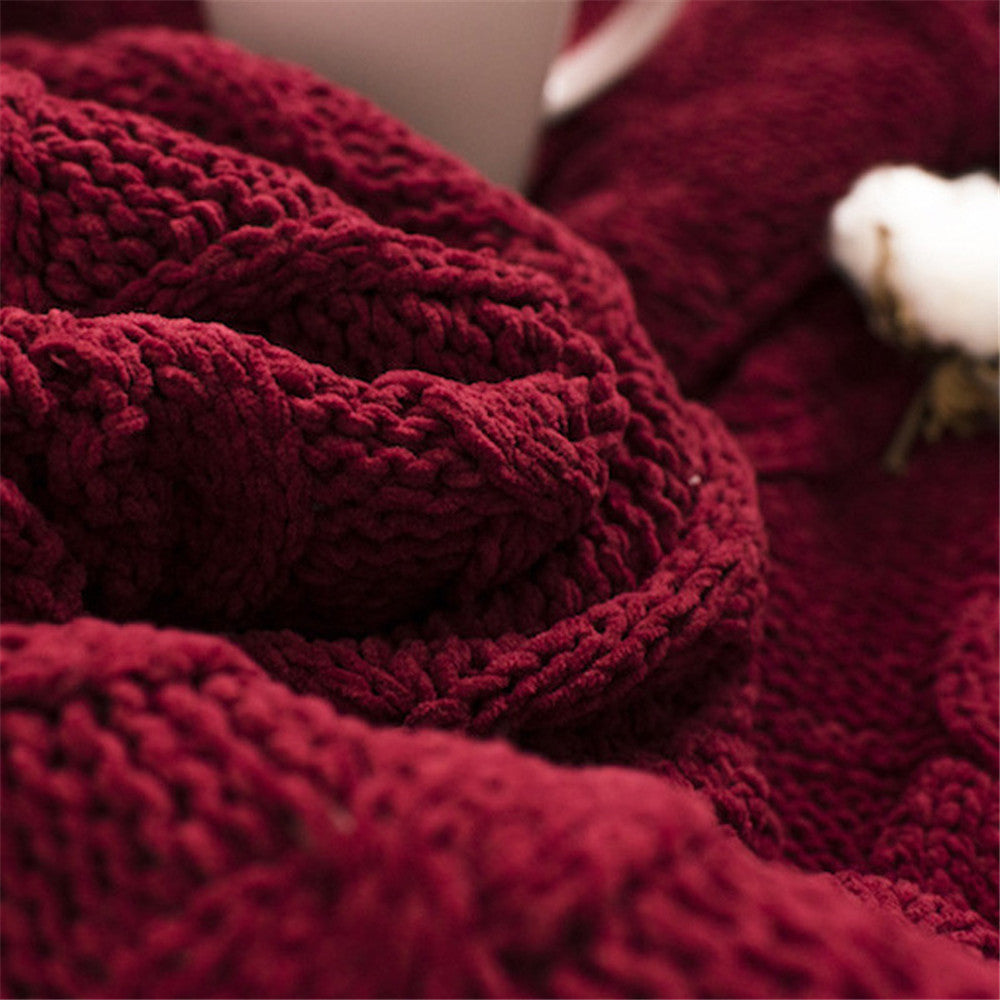 Plush Chenille Knitted Fleece Sofa Blanket Throw Extra Thick Cosy Bedspread Winter Fleece for Bedroom Sofa Throw For Living Room