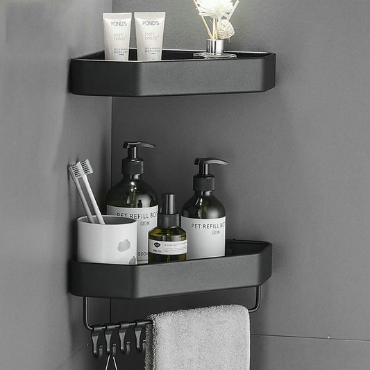 Gray Bathroom Corner Shelf Bathroom Shelf Wall Shelves Shelf Aluminum Wall  Mounted Black Aluminum Kitchen Storage Holder