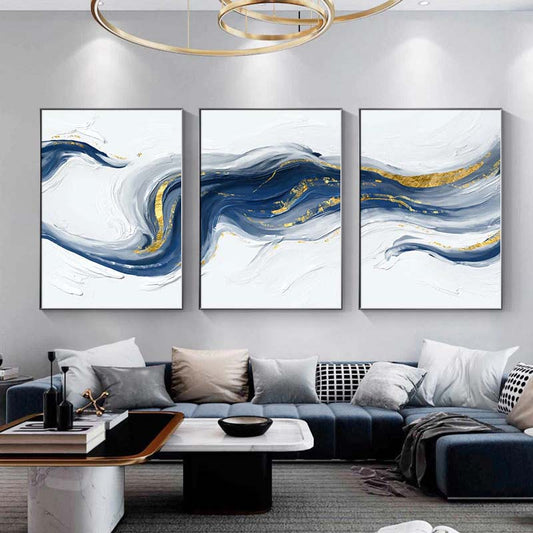 Blue White Golden Ice River Flowing Minimalist Wall Art Fine Art Canvas Prints Abstract Pictures For Above The Sofa Modern Living Room Home Art Decor