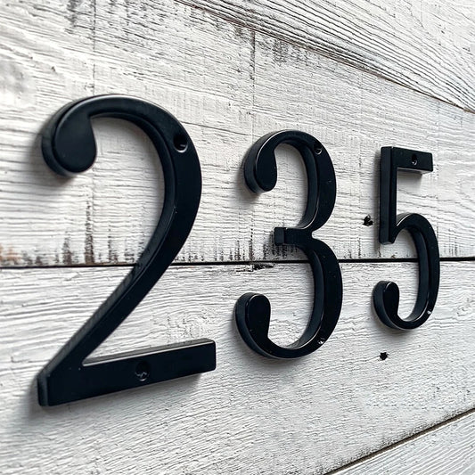 Modern Classic Black House Number For Front Door Big 4" Numbers Zinc Alloy Lacquered Finish Numbers For Outdoor Mailbox Home Signage Digits #0-9