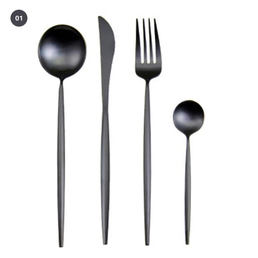 Elegant Golden Stainless Steel Dinnerware Cutlery Set Stainless Steel Steak Knife Fork Set Coffee Spoon Teaspoon Kitchen Tableware