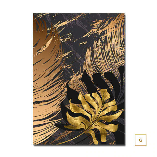Golden Leaves On Marble Background Fine Art Canvas Prints Tropical Bot ...
